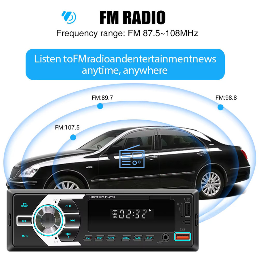 ESSGOO Autoradio 1DIN Universal mit Bluetooth, Freisprechfunktion, MP3-Player, USB und Aux-In in Schwarz mit 7 Farben - Bild 5