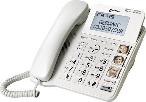 Geemarc CL595 Schnurgebundenes Seniorentelefon in Weiß mit Anrufbeantworter, Freisprecheinrichtung, großen Tasten und optischer Anrufsignalisierung für Hörgeräte - Bild 1