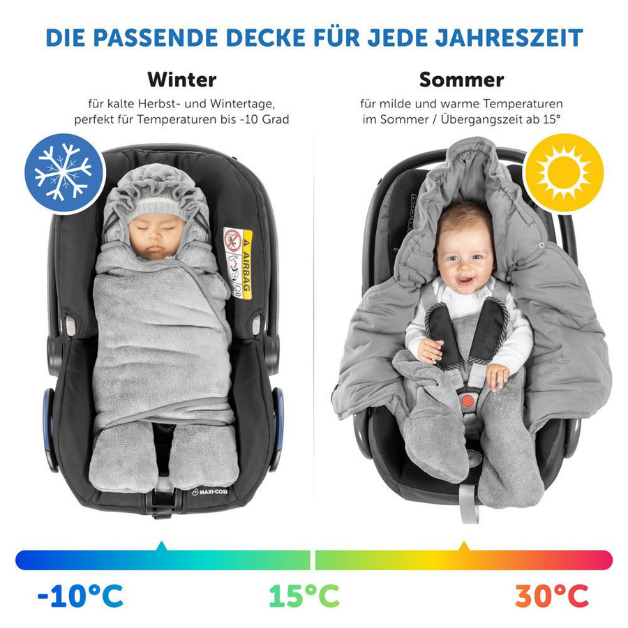 Zamboo Einschlagdecke mit Füßen für Babyschale und Kindersitz für den Winter in Grau - Bild 2