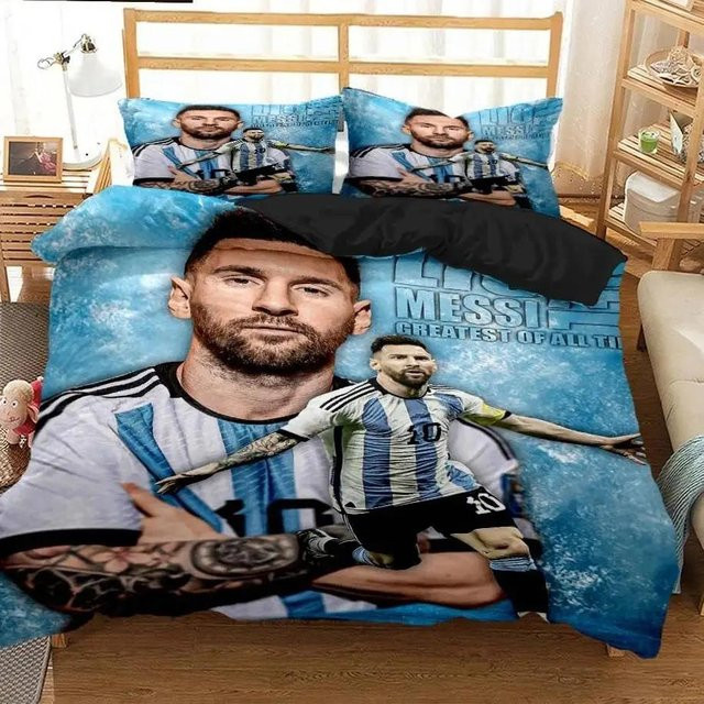 Gu Tao Messi Fußball-Superstar Bettwäsche-Set mit 3D-Druck, Blau, B/H: 135 x 200 cm - Bild 1