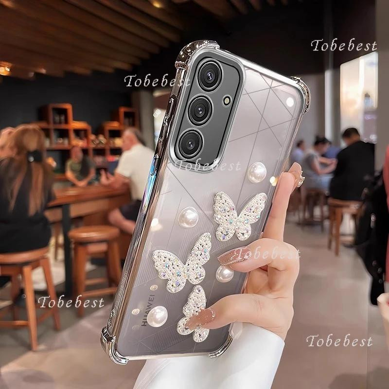 Tobebest 3D Perlen Schmetterling Handyhülle für Samsung Galaxy A-Serie A16 A26 A36 A56 A06 A15 A25 A35 A55 A14 A24 A34 A54 A05S 5G Stoßfestes Case in Silber und Transparent - Bild 3