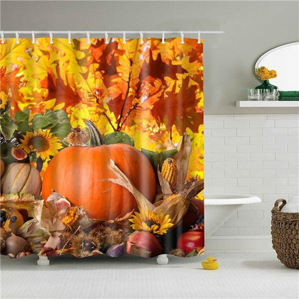 Herbstlicher Duschvorhang von Yiran Furniture mit Kürbis-Ernte-Motiv in Orange für dein Badezimmer, B: 90 cm, H: 180 cm - Bild 1