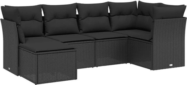 vidaXL 6-tlg Garten-Sofagarnitur in L-Form aus schwarzem Poly-Rattan mit Sitzkissen und Rückenkissen - Bild 1