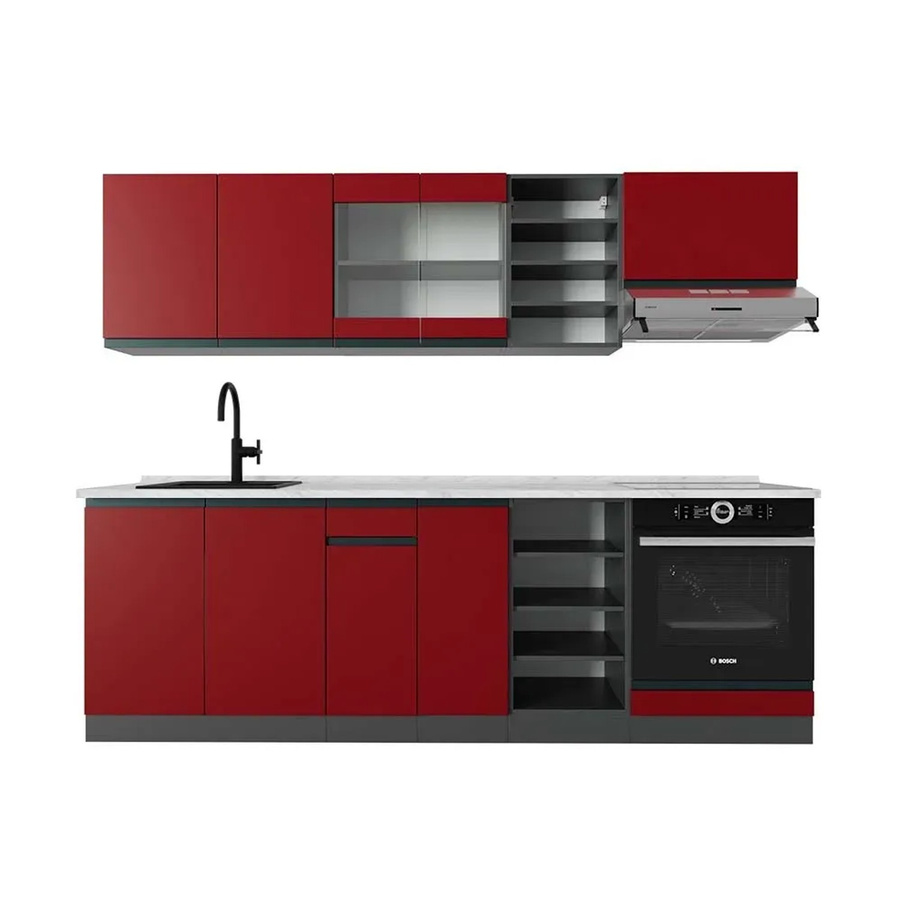 Vicco R-Line Küchenzeile in Rot und Anthrazit mit Marmor-Optik, Breite: 240 cm - Bild 2