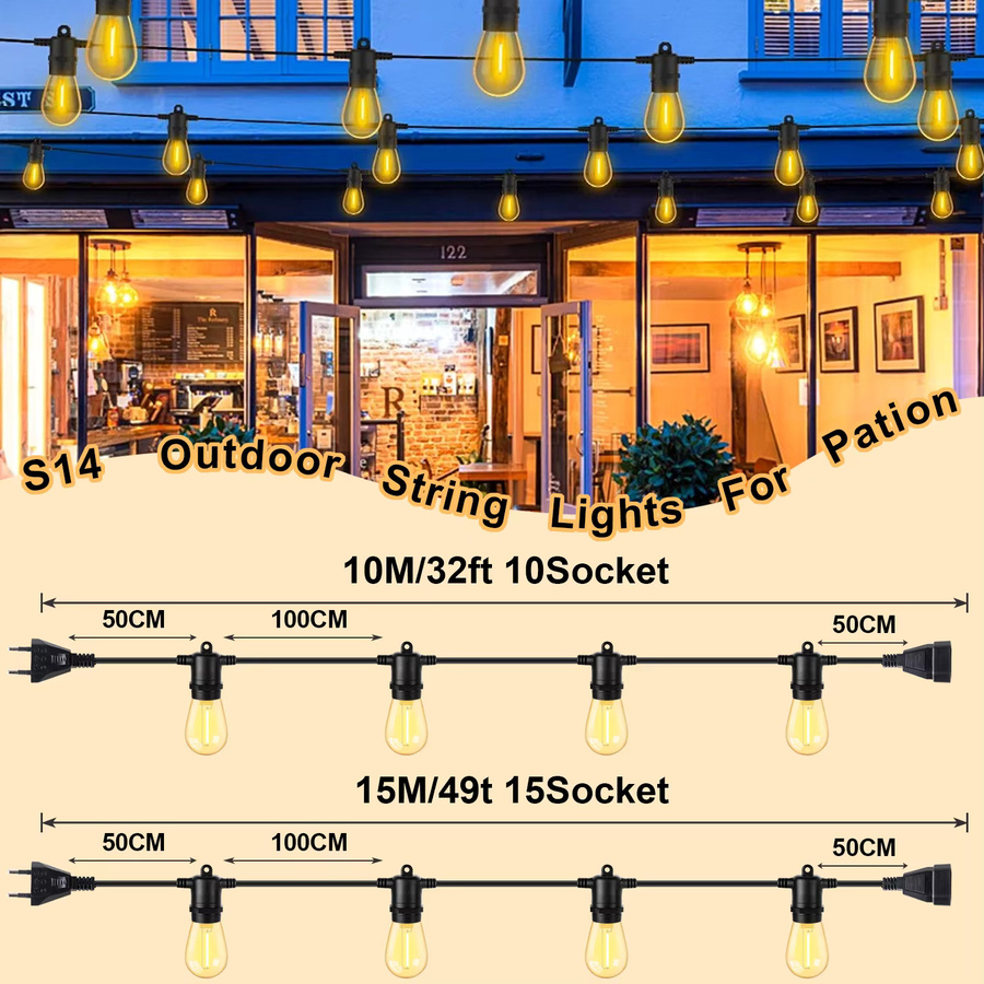 Grensk S14 LED-Außenlichterkette mit EU-Stecker, wasserdicht und bruchsicher, 1 W - Bild 4