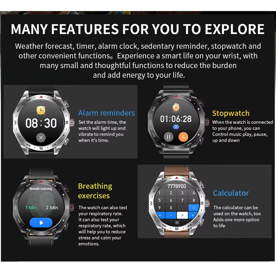 LIGE T95 Smartwatch mit integrierten TWS Bluetooth-Kopfhörern und Lautsprecher in Schwarz - Bild 5