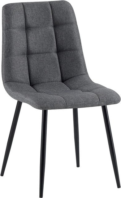 DELUKE Esszimmerstuhl FANOR in Dunkelgrau mit Steppmuster aus Stoff und Metall, B/T/H: 45 x 55 x 84 cm - Bild 1