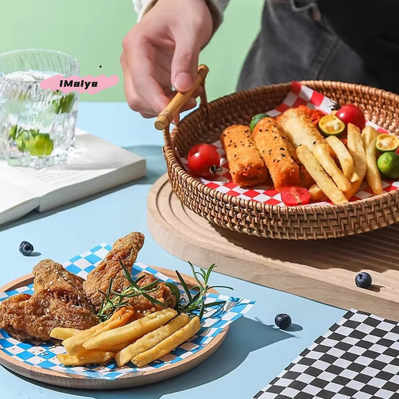 100 Stück kariertes Fettpapier in Lebensmittelqualität, blaues Wachspapier für Lebensmittelverpackungen wie Brot, Burger und Pommes frites - Bild 2