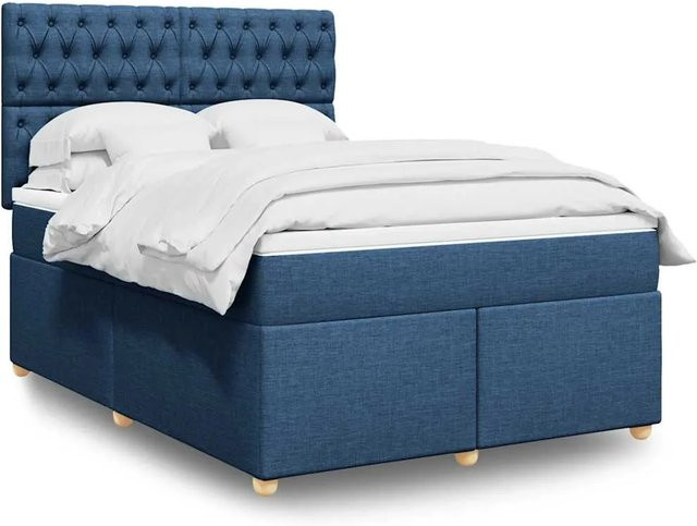 vidaXL Boxspringbett mit Matratze in Blau und Weiß, Hybridbett mit Taschenfederkern, USB-Ladeport und Unterbettbeleuchtung, B/T/H: 140 x 190 cm - Bild 1