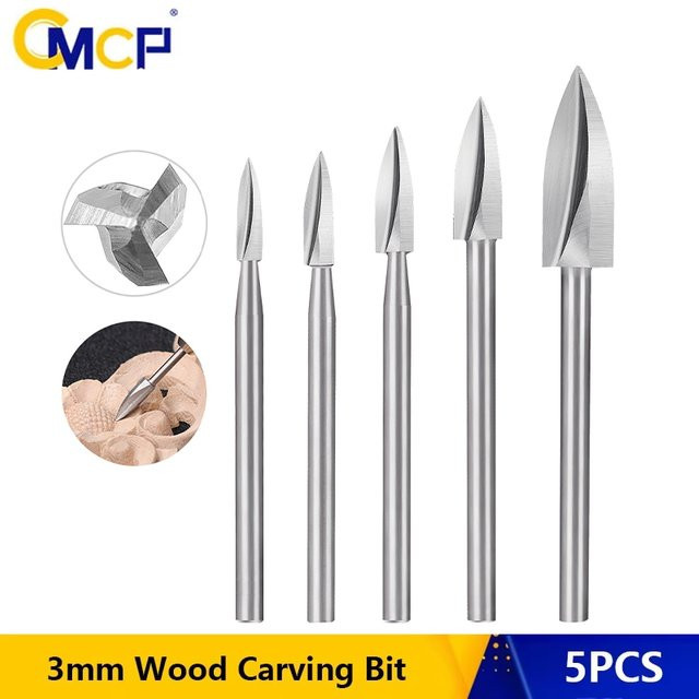 CMCP 5-teiliges Holzschnitz-Bohrer-Set für Dremel-Drehwerkzeuge mit 3 mm Schaft, Gravurbohrer Zubehör für DIY-Schnitzarbeiten - Bild 1