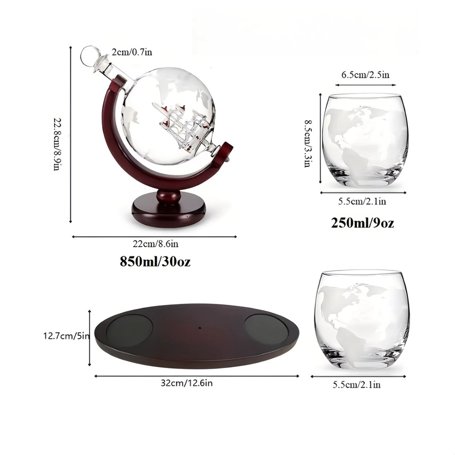 Royal Reserve Globus Whiskey Dekanter aus Glas mit geätzter Weltkarte, transparent - Bild 5
