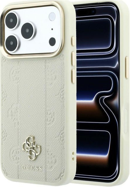 Guess MagSafe-Hülle für Apple iPhone 18 Pro und iPhone 17 Pro, Stripe Peony 4G, Beige - Bild 1