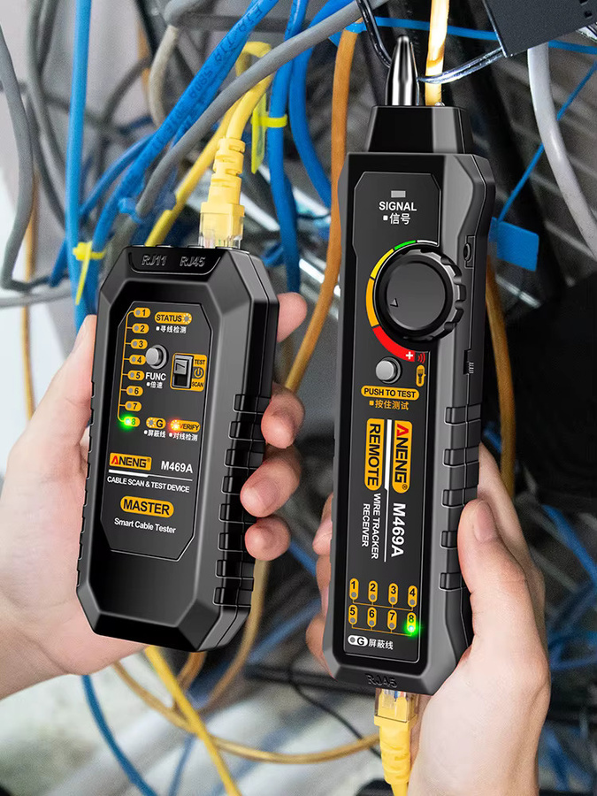ANENG M469A Netzwerkkabel-Tester RJ45 RJ11 LAN-Kabelfinder mit Taschenlampe in Schwarz - Bild 7