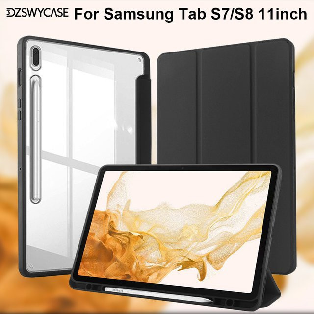Stoßfeste Schutzhülle für Samsung Galaxy Tab S7/S8 11 Zoll mit Stifthalter und transparenter Acryl-Rückseite in Blau - Bild 1