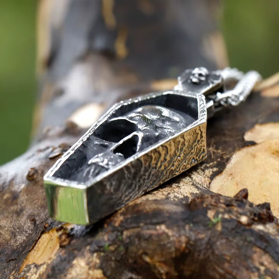Halskette Anhänger Punk Schädel Sarg, Edelstahl, Silber, Unisex - Bild 2