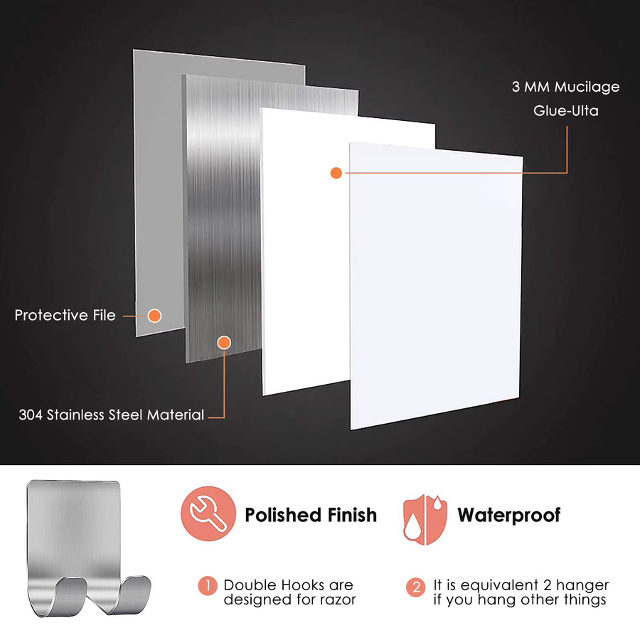 Willstar Rasierer Halter aus Edelstahl in Silber, Selbstklebender Wand-Organizer für das Badezimmer, 4 oder 8 Stück - Bild 3