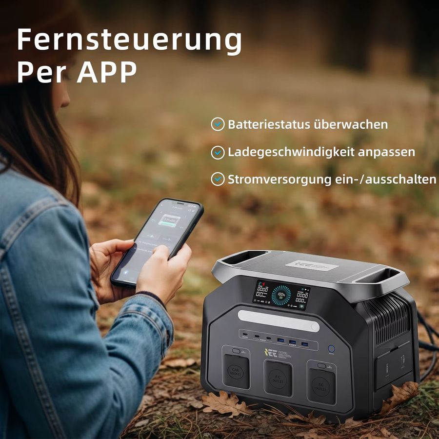 IEE INITIAL ENTROPY ENERGY Tragbare Ladestation 1024Wh mit 1800W und 200W faltbarem Solarpanel in Schwarz - Bild 3