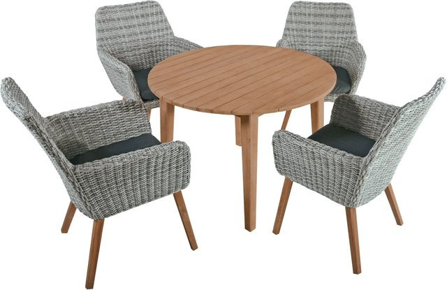 Garden Pleasure Sitzgruppe Rapallo/Arvada 5-teilig aus Akazienholz und Aluminium in Braun-Grau mit Auflagen - Bild 1