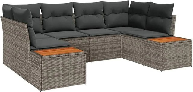 vidaXL Gartensofa-Set aus Polyrattan in Grau mit Kissen und integriertem Stauraum, 6-teiliges U-Shape Lounge-Set mit Metallgestell - Bild 1