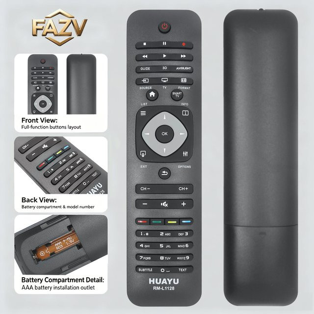 FAZV RM-L1128+ Fernbedienung für Philips LED Smart TV in Schwarz - Bild 1