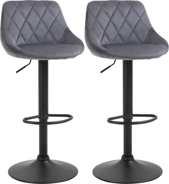 HOMCOM Barhocker 2er Set in Dunkelgrau mit Samtoptik, höhenverstellbare Barstühle mit Rückenlehne, Diamant-Tufting und Fußstütze aus Stahl - Bild 1