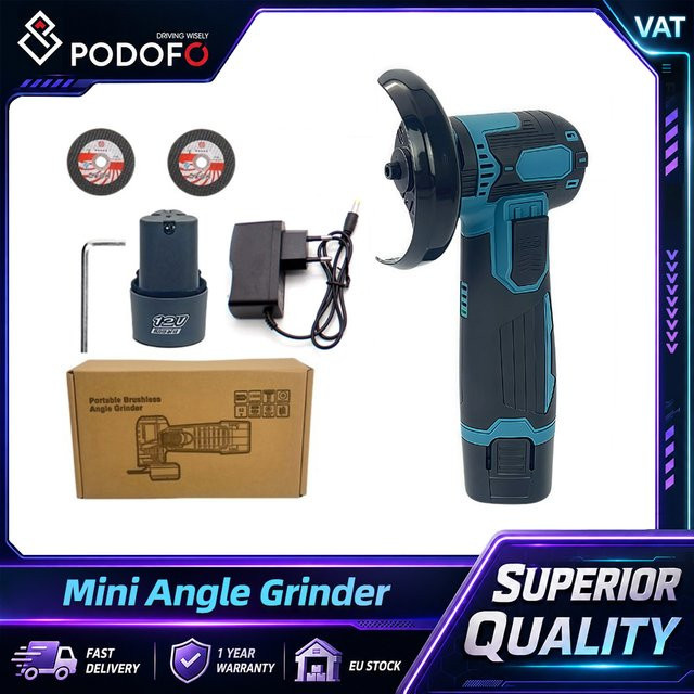 Podofo Mini-Winkelschleifer 12V mit bürstenlosem Motor, Hochgeschwindigkeits-Akku-Winkelschleifer und Poliermaschine inklusive Akku - Bild 1