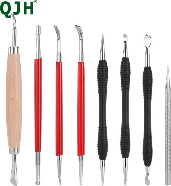 QJH Schnitzwerkzeuge für die Ledermodellierung: Professionelles DIY-Set mit Stempel, Stylus, Löffel und Stichel zur Lederprägung - Bild 1
