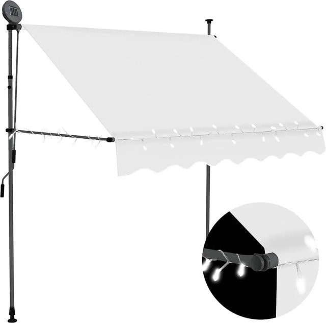 vidaXL Einziehbare Markise Handbetrieben mit LED in Creme, Breite: 200 cm, Tiefe: 120 cm - Bild 1
