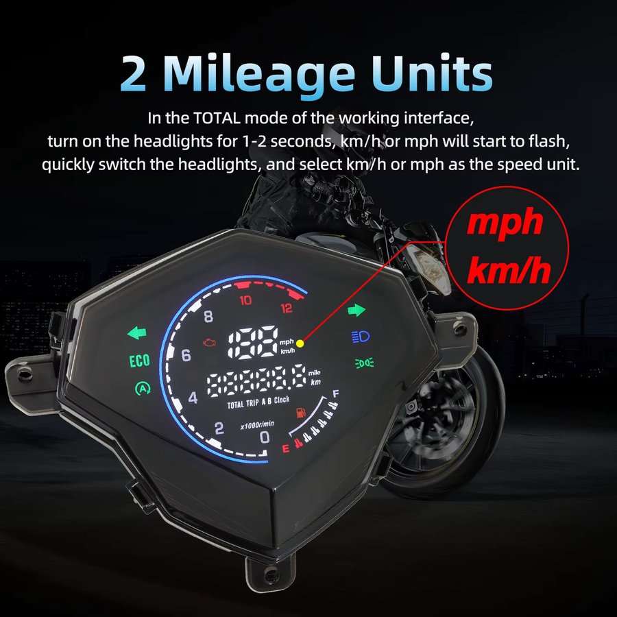 RYSJM Digitaler Tachometer mit LED-Instrumenteneinheit und Kilometerzähler für Suzuki Address 110 in Schwarz - Bild 2