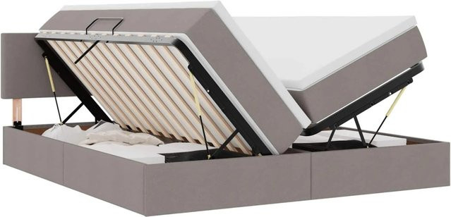 vidaXL Bett mit Kopfteil und LED-Lichtleisten in Taupe, B/T: 180 x 200 cm - Bild 1