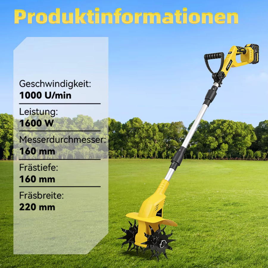 MELLWIN Akku-Gartenfräse und Rototiller in Gelb, passend für Makita LXT 18V Akkus - Bild 6