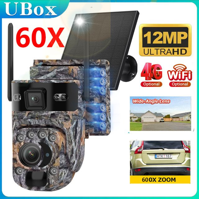 INQMEGA Solar Überwachungskamera mit 12MP Auflösung, 60X optischem Zoom, 4G und WiFi, PTZ Jagdkamera im Camouflage-Design - Bild 1