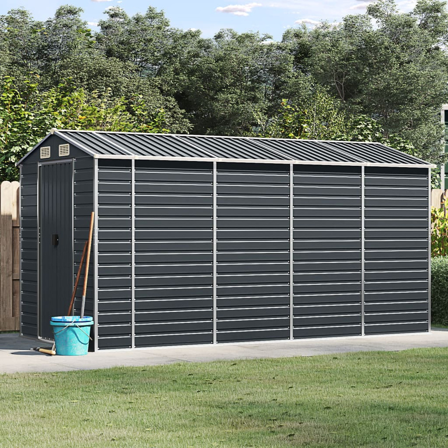 vidaXL Gartenhaus aus verzinktem Stahl in Anthrazit mit Schrägdach, B/T/H: 191 x 385 x 198 cm - Bild 5