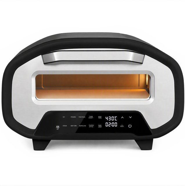 HOMCOM Pizzaofen Elektrisch mit Pizzastein aus Keramik, 2200W Backofen mit 8 Programmen, LED Bedienfeld, Timer und Sichtfenster, Grau/Schwarz - Bild 1