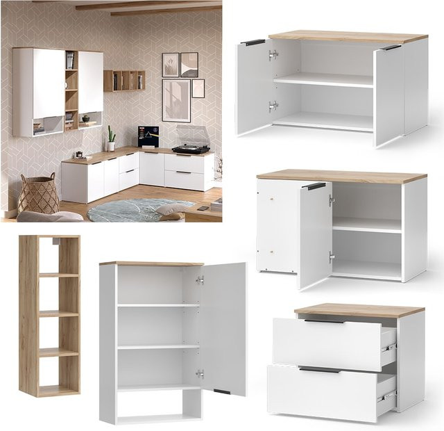 Vicco Wohnwand Wido in Weiß und Eiche, 9-teiliges Set für dein Wohnzimmer - Bild 1