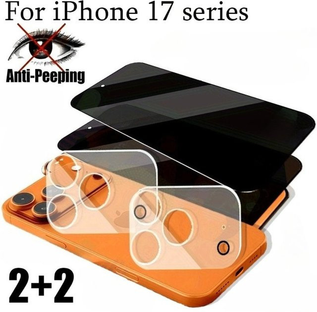 DIXSG 4-in-1 Anti Spy Schutzset aus gehärtetem Glas für iPhone 17 16 15 14 13 12 11 Pro Max Plus Air Mini inklusive Kameraobjektivfolie, transparent - Bild 1
