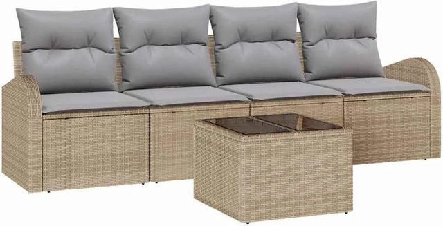 vidaXL Garten-Sofa-Set 5-tlg. mit Kissen und Stauraum in Beige und Grau - Bild 1