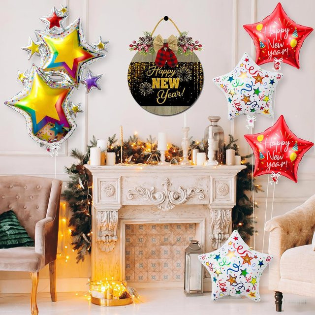 5er Set YAYB Silvester Folienballons in Sternform für Neujahr 2026, Mehrfarbig, 45,72 cm Durchmesser - Bild 1
