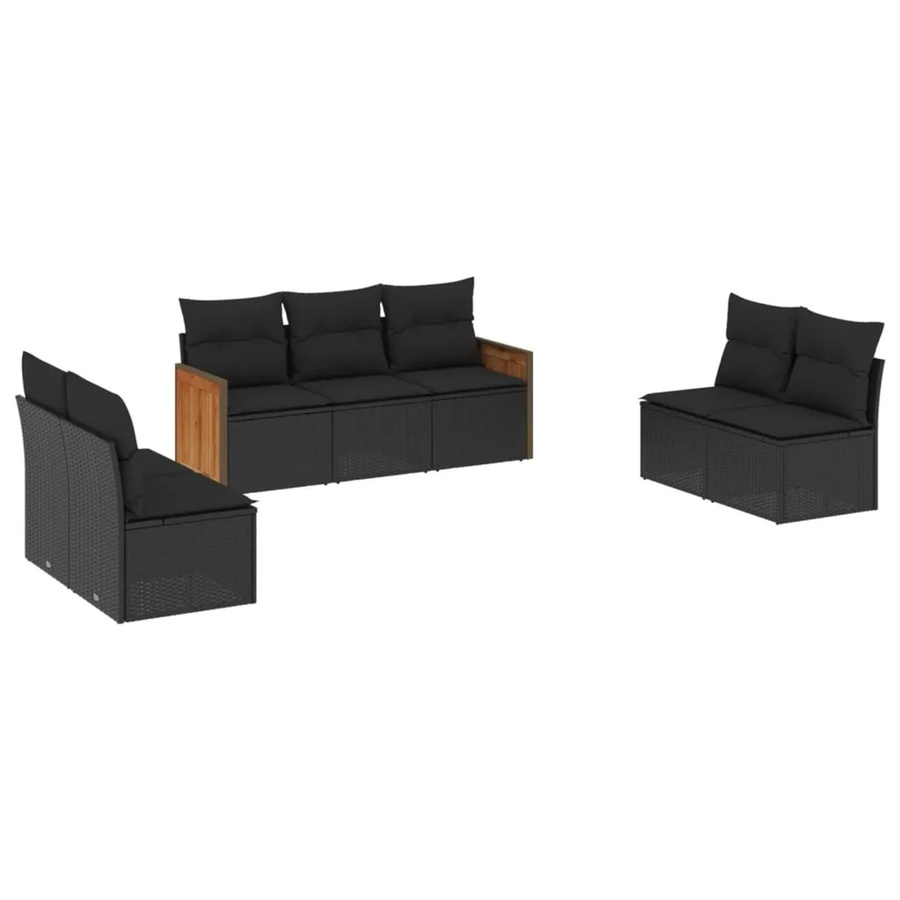 vidaXL 7-teilige Garten-Sofagarnitur aus Poly-Rattan in Schwarz mit Kissen und pulverbeschichtetem Stahlgestell - Bild 2