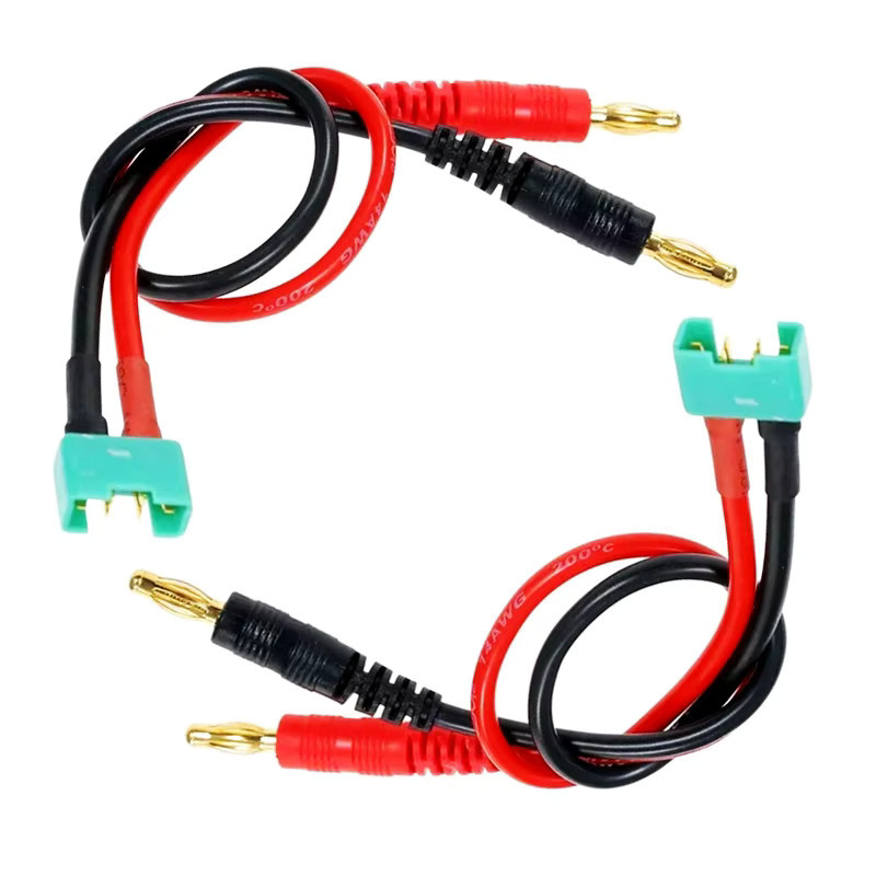 2er-Set MPX-Stecker auf 4mm Bananenstecker Ladekabel 14AWG in Rot, 30 cm Länge für RC-Batterie, Ladegerät und Motor - Bild 2
