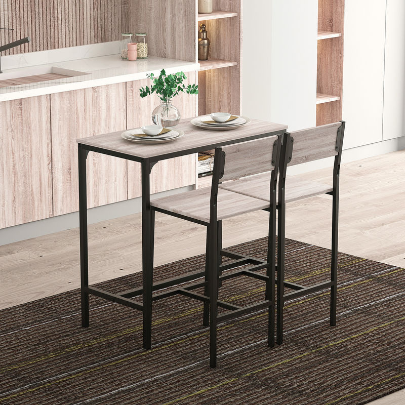 HOMCOM 3-teiliges Bartisch-Set mit 2 Stühlen aus MDF und Metall in Natur und Schwarz, B/T/H: 89 x 45 x 87 cm - Bild 2