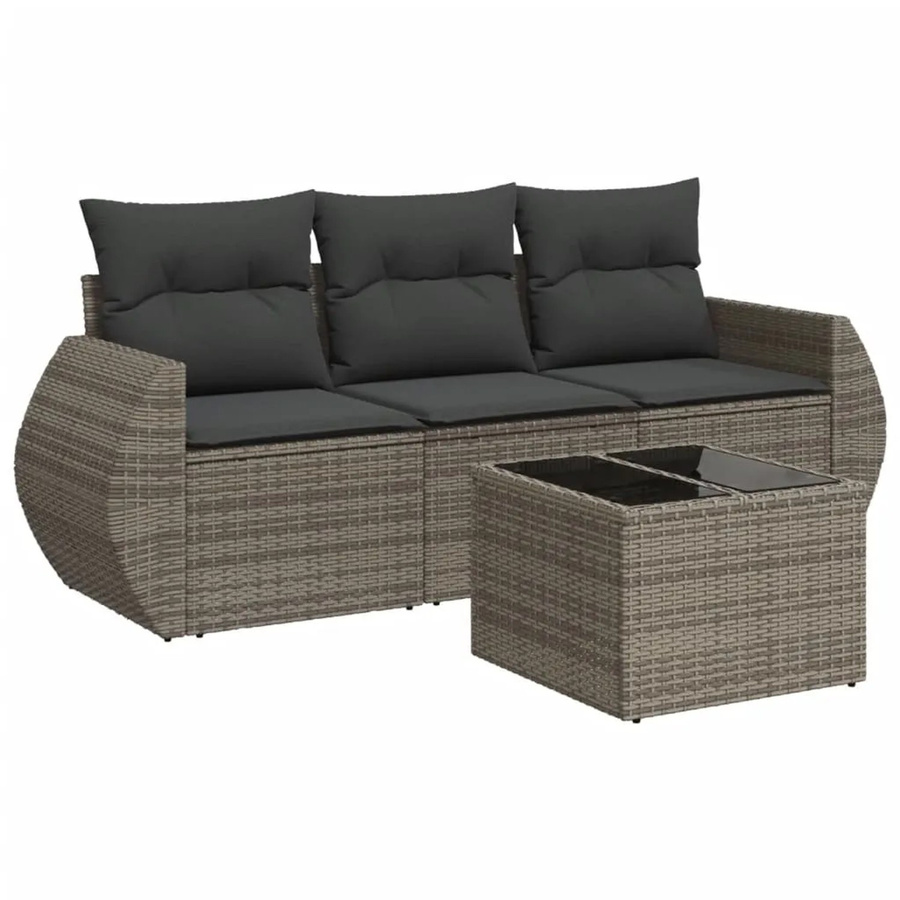 vidaXL 4-tlg Garten-Sofagarnitur aus Poly-Rattan mit Kissen in Grau - Bild 2