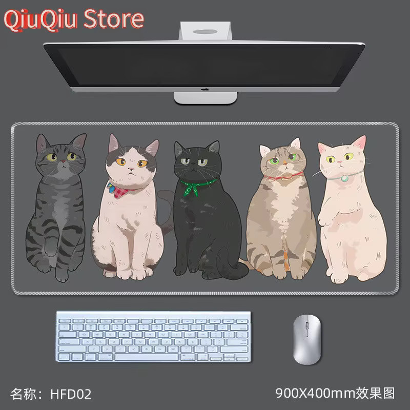 Große rutschfeste Katzen-Mausunterlage mit niedlichem Cartoon-Design und verstärktem Rand als Desktop-Tastaturmatte in Multicolour - Bild 2