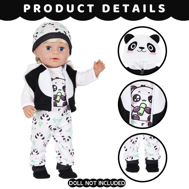 dearbei Babypuppen Kleidungsset Panda Bär Wintermode für 16-18 Zoll Reborn Puppen - Bild 3