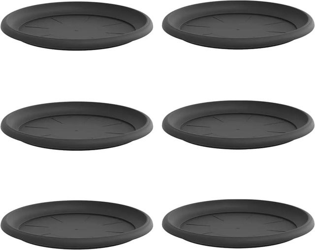 6er Set runde Blumenplatten von vidaXL in Schwarz aus Kunststoff, Durchmesser: 14 cm, Höhe: 2 cm - Bild 1