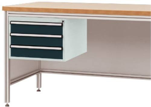 Manuflex Gehäuse-Unterbau ZB4625.7016 für ALU-Arbeitstische in Anthrazit und Grau mit 3 Schubfächern, Nutzhöhe: 300 mm, für Tischtiefe: 600 mm - Bild 1