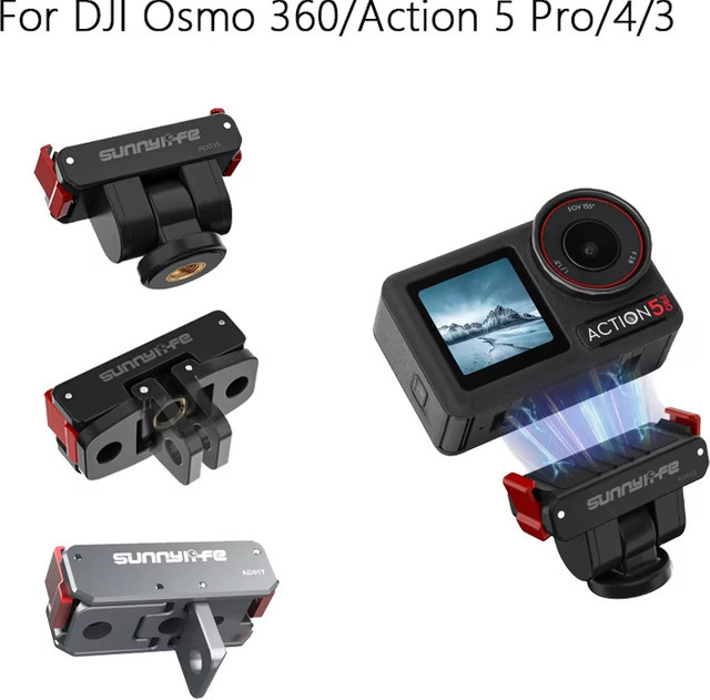 Magnetischer Adapter für DJI Osmo Action 5 Pro, 4 und 3 in Schwarz für Schnellwechsel-Installation - Bild 1