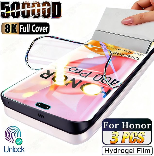 3 Stück Hydrogel-Displayschutzfolie für Honor 400 Pro 300 200 Lite X8A X9A Magic 8 Lite 6 7 Pro 90 Lite, transparente Vollabdeckung weiche Folie - Bild 1