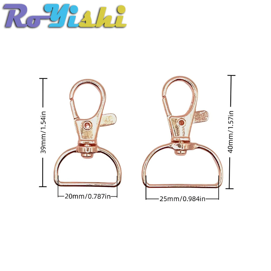 RoYishi Metall-Karabinerverschlüsse für Lanyard und Schlüsselanhänger, 10 Stück/Packung, drehbar, 20 mm und 25 mm - Bild 2