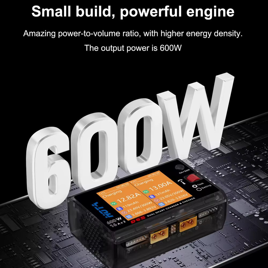 HOTA D6S 600W Dual-Channel RC Akku-Ladegerät Smart Balance Ladegerät für 2S-6S LiPo und LiHV in Schwarz - Bild 2